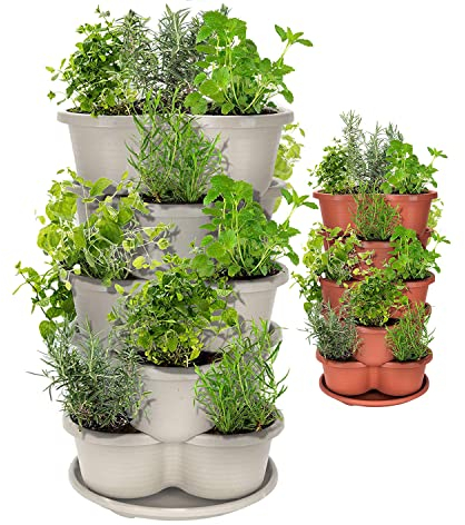 Amazing Creation Maceta Apilable Vertical de 5 Niveles para Fresas y Hierbas - Torre de Jardín para Interiores y Exteriores - Cultivo de Verduras