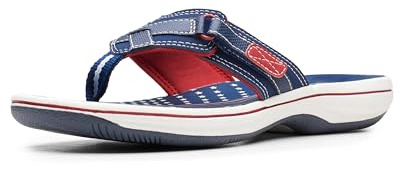 Clarks Women's Breeze Sea Flip-Flop, Navy/Red Synthetic, 10 UK
