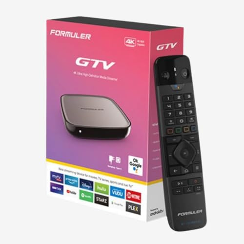 Formuler GTV 4K UHD Android 9.0 TV IP Lecteur multimédia H.265 HEVC, 16 Go Flash, 2 Go DDR4, télécommande Bluetooth, 2,4/5 GHz, Double Wi-FI, Gigabit LAN, Google Play, MYTV, Noir