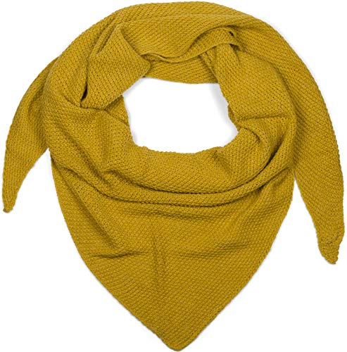 styleBREAKER Damen Strick Dreieckstuch | Weiches Schultertuch mit Reiskorn Muster | Unifarbenes Dreiecktuch aus Wolle Mix | Made in Italy | 190 x 72 cm, Curry