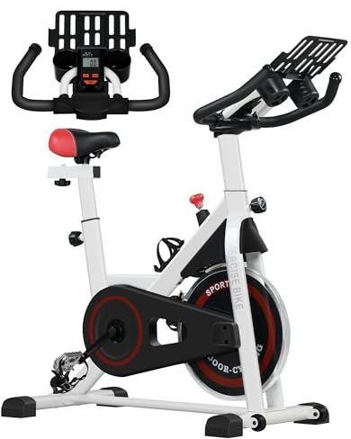 HOMCOM Bicicleta Estática con Resistencia Regulable Bici Estática Bicicleta de Fitness con Volante de Inercia 8 kg Pantalla LCD Manillar y Asiento Ajustable para Casa Gimnasio Blanco