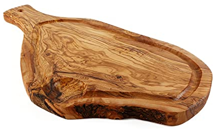 Cleminson 40 x 20 cm Olive Wood Chopping, Serving and Antipasti Board with Handle and Groove