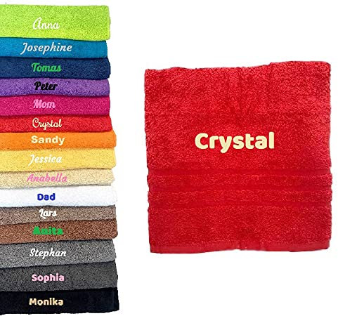 Pet-Jos Handtuch mit Namen Bestickt Duchtuch Geschenk Badetuch (50 x 100 cm, rot)