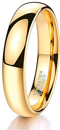 TRUMIUM 4mm Tungsten Wedding Band Ring for Men Women 24K Gold Plated Domed High Polished Comfort Fit 6