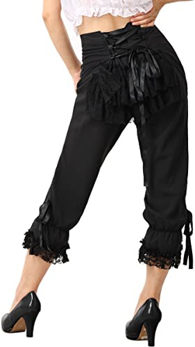 COSDREAMER BasilDonne Gothic Steampunk Elastic Waist Breeches Pirate Costume Pantaloni Nero, XL