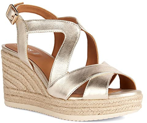 Geox D Ponza, Espadrille Wedge Sandal Mujer, Lt Gold, 38.5 EU
