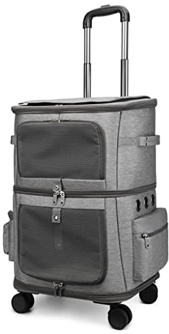 KITCISSL Katzenbox Katzentransportbox für 2 Katzen, Doppelschicht Transportbox Katze mit Rädern für Katzen Katzentransporttasche Hunderucksack Kennel für Kleine Hunde, Welpe, Katze