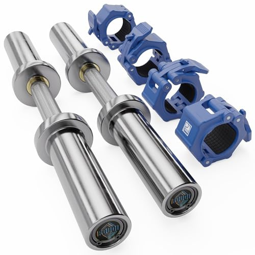 POUDI SPORT 2 Hantelstangen aus verchromtem Stahl | Ø 50 mm | 4 Schlauchschellen | 2 Nadellager + 2 Ringlager (blaue Scheibenstopper)