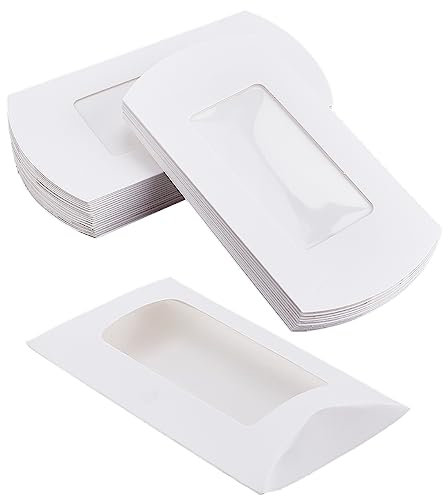 BENECREAT 30 Stück 7.1x12.2x2cm Weiße Kissen keitsschachteln Aus Papier, Geschenkboxen Mit Sichtbarem PVC-Fenster Für Geburtstags-, Hochzeits-, Partygeschenke