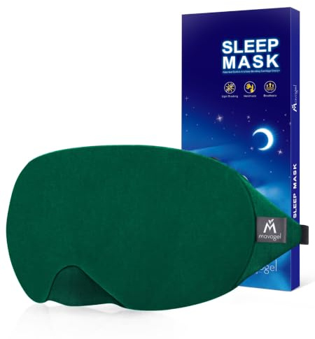 Mavogel Cotton Sleep Mask with Updated Bending Nose Design, 100% Handmade | Light Blocking Sleep Eye Mask, Soft Sleeping Mask for Women Men, for Sleep/Office/Naps, Includes Travel Pouch (Green)