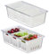 Relaxdays Kühlschrank, 2er Set, stapelbar, 3 Abtropfkörbe, Lebensmittel Organizer mit Deckel, transparent/weiß