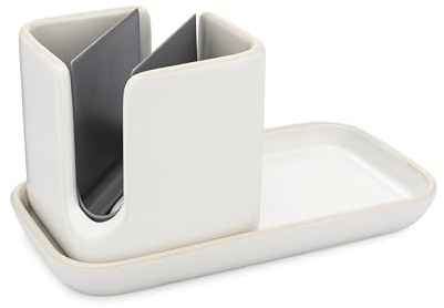 Full Circle Sinkside Ceramic Cleaning Station, Dishwasher Safe, White