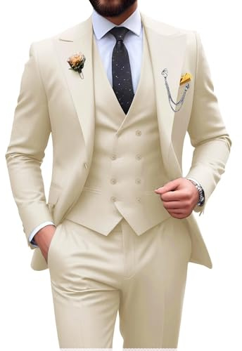 Mens Suit Slim Fit 3 Piece Double Breasted Suit Men Formal Tuxedo Set Casual Wedding Prom Groom Suits