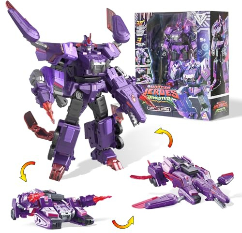 QUANTUM HEROES DINOSTER Robot Transforming 3 en 1 Mosa Storm, 8,66 Pouces, Jouets pour Enfants, Jouets Transformable Chariot et Robot pour garçons et Filles 5 6 7 8 9 10 Ans, Violet