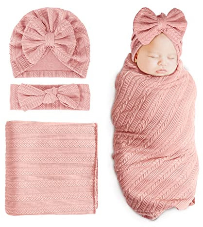 DRESHOW Newborn Receiving Blanket Toddler Warm for Girls with Matching Bow Hat and Bow Headband