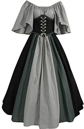 Robe médiévale pour femme, style de la Renaissance, avec manches trompette, costume de reine victorienne, long, vêtements de printemps, robes sexy, robe de demoiselle d'honneur pour fille, gris, XL