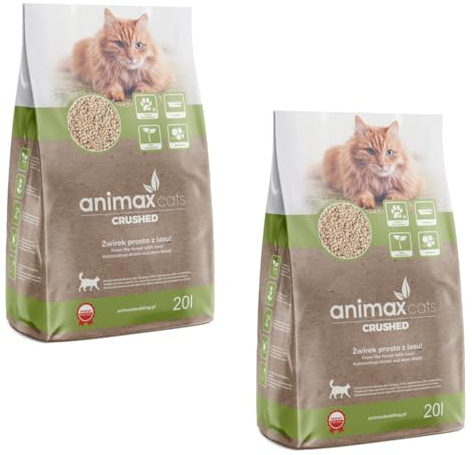 Animax Premium Katzenstreu aus Holzfasern | Klumpend Staubfrei Biologisch Abbaubar | Hohe Saugkraft Sanft zu Pfoten | Umweltfreundlich & Hygienisch (7L, Klassisch) (2X 20L, Klassisch)