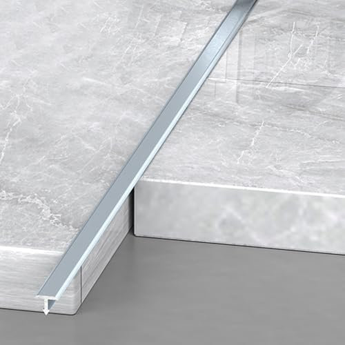 Tira de transición plana extra estrecha de 129 pulgadas cuadradas, paquete de molduras en T para umbrales de puerta, suelos de vinilo, azulejos, juntas de costura de aluminio (gris de 1 3/5 pulgadas
