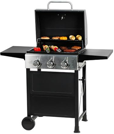 Griglia a gas per esterni con tavolini pieghevoli e ruote mobili, facile controllo della temperatura per cortile, campeggio e picnic