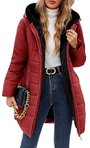 Yuson Girl Abrigo Parka Mujer Largo con Capucha Invierno Forro Polar Sherpa Chaqueta para Mujer Gruesa Abrigos de Piel Cremallera Cálido Jacket Resistente Agua Coat con Bolsillos