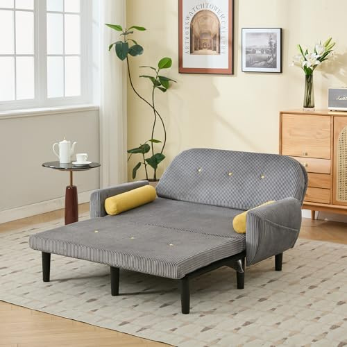 Ligterra Sofa mit Schlaffunktion, Schlafsofa Klein, Cord Sofa 2 Sitzer, Kann als Sofa, Bett und Liegestuhl, Samtpolsterung für Wohnzimmer und Schlafzimmer, 180 * 128 * 53cm (Grau)