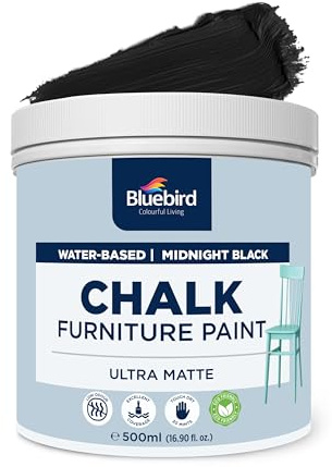BLUEBIRD Chalk Furniture Paint - 500 ML / 16.9 fl oz for Furniture, Home Décor, Cabinets, and More (Midnight Black)