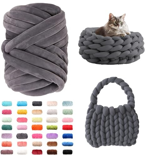 Fhlprte Armstricken Wolle 500g, Dicke Wolle Garn,wolle zum armstricken Chunky Yarn Schlauchgarn Häkelwolle Isländische für Anfänger, Decken, Tasche, Handstrickgarn (Dunkelgrau)