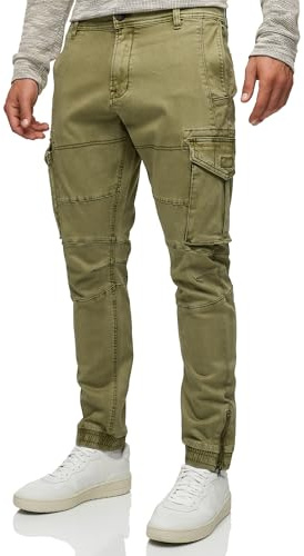 Indicode Herren Alex Cargohose aus Baumwolle mit 6 Taschen | Cargo Chino Hose f. Männer Aloe, S