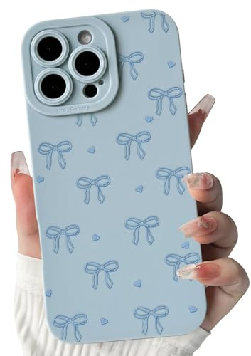 NITITOP Cover per iPhone 16 Pro Max Grazioso con Papillon Fiocco Motivo Cuore Disegni Bow Aesthetic per Ragazze Femminile con Antiurto Protezione Fotocamera Resistente Custodia - Blu