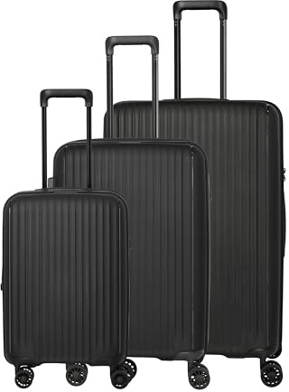 Travelite SKYMATE - Juego de Maletas rígidas (3 Piezas, S/M/L, Polipropileno, con Cerradura de combinación TSA, Pliegue expandible (tamaños S+M), 4 Ruedas Dobles