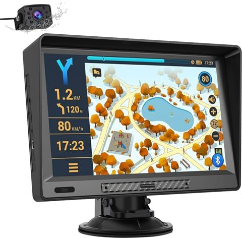 Navegador GPS para Camiones y Coches con Bluetooth y Cámara Trasera de 9 Pulgadas Pantalla LCD Multimedia, con Actualizaciones de Mapas de Europa para Toda la Vida