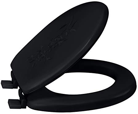 Bath Bliss Extra Soft Standard Round Toilet Seat | Decorative Vinyl Lid | Adjustable Quick Screw Attach Non-Slip Hinges | Bathroom | Black