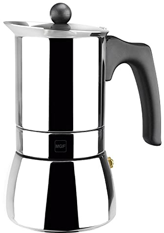 MAGEFESA Genova - Cafetera Italiana de 10 Tazas, 500ml, Acero Inoxidable 18/10, Mango Ergonómico, Ahorro de Energía, Todo Tipo de Cocinas, Inducción