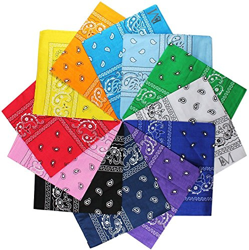 L&M LM 12Pcs Bandanas 100% Cotton Paisley Print Head Wrap Scarf Wristband (Multi Color)