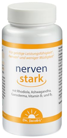 Dr. Jacob’s nervenstark Dose 50 g I für geistige Leistung und weniger Müdigkeit¹ I mit Ashwagandha, Rhodiola und Reishi, 100 pflanzliche Kapseln
