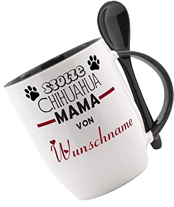 Crealuxe Löffeltasse 'Stolze CHIHUAHUA MAMA von (Wunschname)' personalisiert, Kaffeetasse mit Motiv, Bürotasse