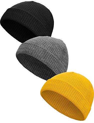 3 Pieces Winter Trawler Beanie Watch Hat Knit Cuff Beanie Roll up Edge Skullcap Fisherman