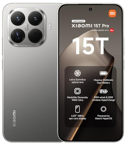 XIAOMI 15T Pro, Smartphone 12+512GB, 6,83 144Hz augenschonendes Display, MediaTek Dimensity 9400+, 50MP Leica 5X Pro Teleobjektiv, 5500mAh, Titan, 2 Jahre Garentie