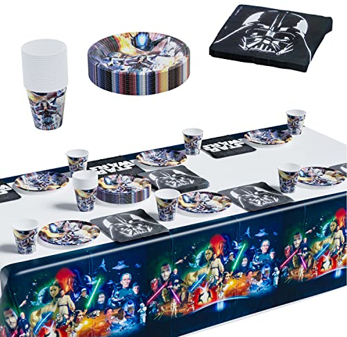Partygeschirr,Gebutstag Party Set 61 pcs,Geburtstagsdeko,Party Deko,Pappteller,Becher,Servietten,Tischdecke,Party Tableware Supplies,Themenparty Gebutstag Deko