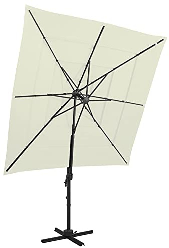 Tidyard Sombrilla de Jardín 250x250 cm, Poliéster con Protección UV, Poste y Varillas de Aluminio, Antidecoloración, Plegable con Cigüeñal e Inclinación, para Patio Terraza y Jardín, Color Arena