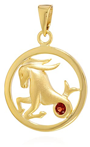 NKlaus 15mm Kettenanhänger Sternzeichen Steinbock 333 Gelbgold 8 Karat Granat Zodiac mit Geburtsstein 14049