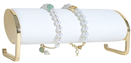 GemeShou White Velvet Bracelet storage organizer, long bar watch display stand for selling, woman wristlet holder gold jewelry shelf【Long bracelet organizer-White】
