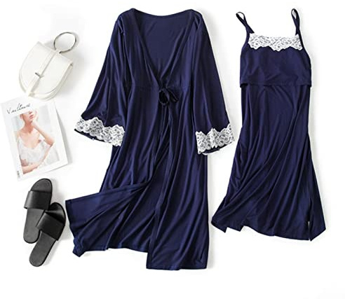 PIYAX Femme Enceinte vêtements de Nuit Allaitement Grossesse Pyjamas Fronde Allaitement Chemise de Nuit maternité Travail Robe + Robe Accouchement