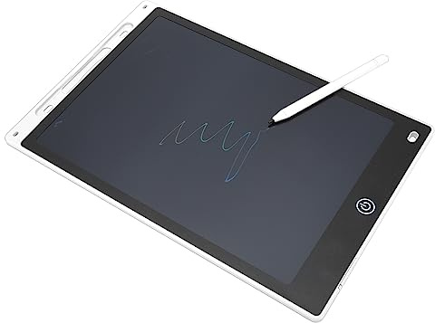 Skrivplatta, Secure Doodle Pad Ritbräda One Touch Erase 12-tums Färgskärm med Pennhållare för Flickor Pojkar Utbildning (Vit)