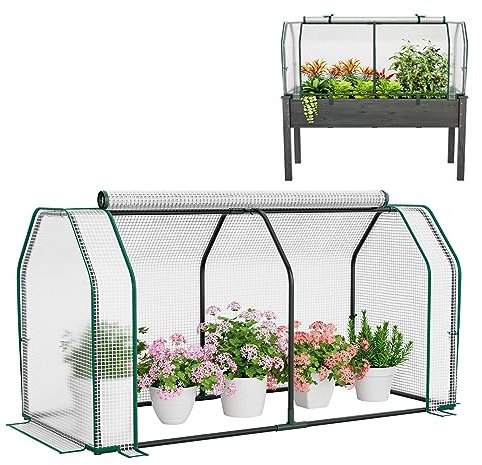 COSTWAY Mini Tunnel Greenhouse, 2-in-1 Plant Grow House with Roll-Up Zippered Door and Durable PE Cover, Dual Using Methods Flower Vegetable Green House Tent for Garden Backyard (White, 118x54x61cm)