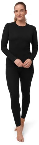 DANISH ENDURANCE Merino Wool Base Layer Set 180g/m² Midweight for Women, Thermal Long Sleeve Top and Leggings, Black, S