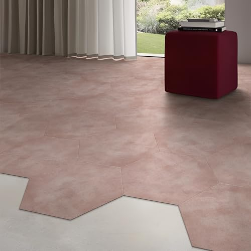 Alwayspon 24 Stück sechseckige LVT-Bodenbeläge zum Abziehen und Aufkleben, LVT-Fliesenaufkleber, wasserdichte Vinyl-Bodenfliesen für Heimdekoration, DIY, 30 x 25 cm, Blush Pink, T035