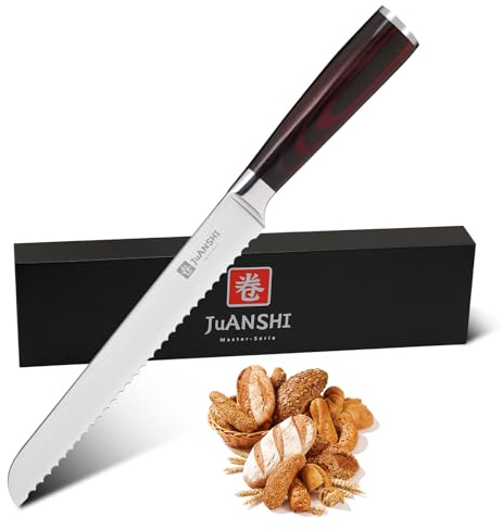 JUANSHI® Brotmesser mit Wellenschliff Asiatisches Messer- 20 cm Klingenlänge, hochwertiger Carbon-Edelstahl mit exquisiter Geschenkbox zum Schneiden von Brot, Bagels, Kuchen