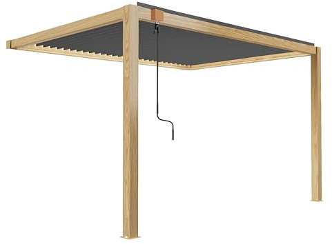 Oviala Pergola bioclimatica sostenuta 3x4 m in legno con 1 tenda