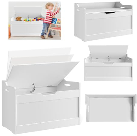 HSHa Storage Chest, Toy Boxes for Kids, Large Toy Storage Truck Bench with Flip-Top Lid, 2 Safety Hinges, Wooden Storage Bench Seat for Hallway, Bedroom, Living Room, 40D x 62.2W x 46H cm